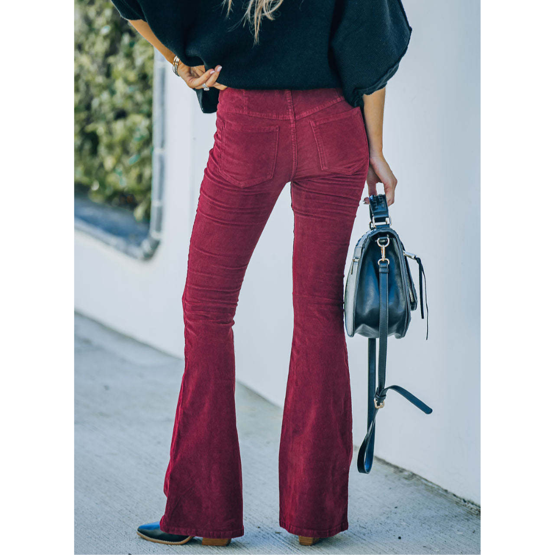Chloe I High-Rise Stretch Corduroy Flare Pants - Vintage Retro Style