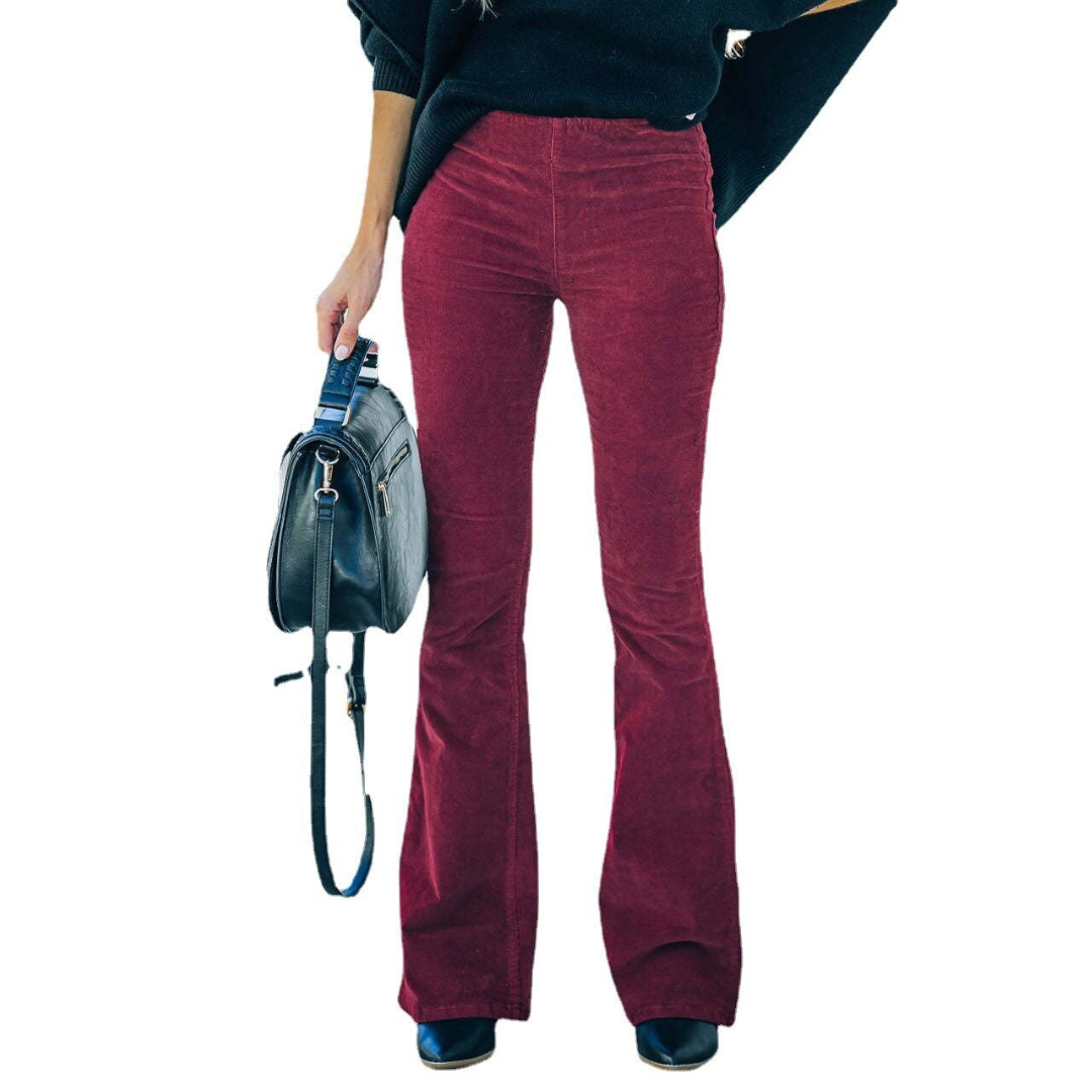 Chloe I High-Rise Stretch Corduroy Flare Pants - Vintage Retro Style