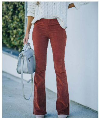 Chloe I High-Rise Stretch Corduroy Flare Pants - Vintage Retro Style