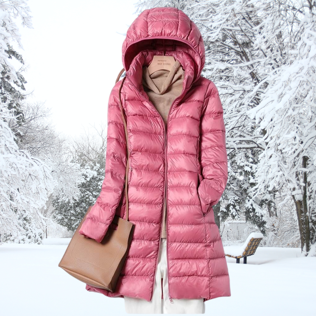 Feathra Ultralight Women's Down Jacket: Waterproof, Insulated, Detachable Hood