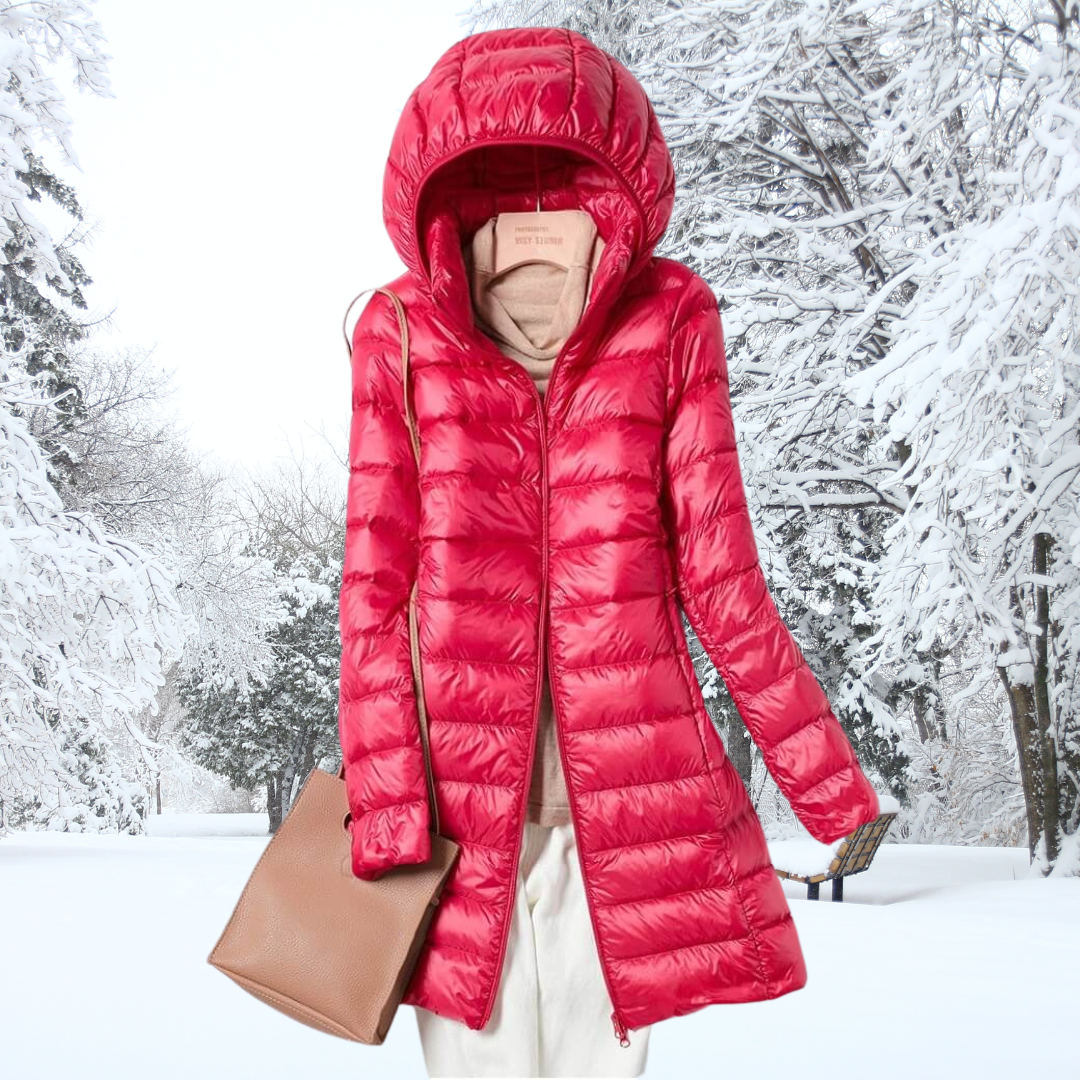 Feathra Ultralight Women's Down Jacket: Waterproof, Insulated, Detachable Hood