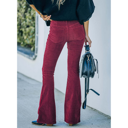 Chloe I High-Rise Stretch Corduroy Flare Pants - Vintage Retro Style