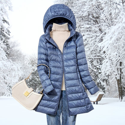Feathra Ultralight Women's Down Jacket: Waterproof, Insulated, Detachable Hood