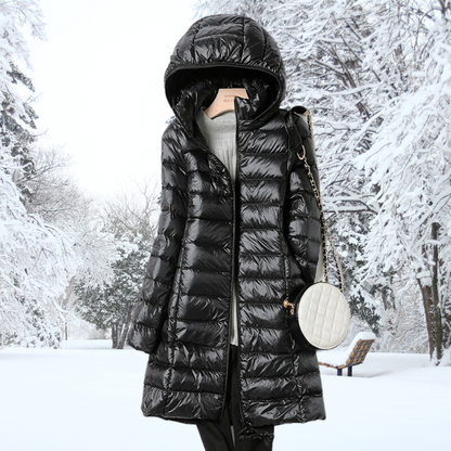 Feathra Ultralight Women's Down Jacket: Waterproof, Insulated, Detachable Hood